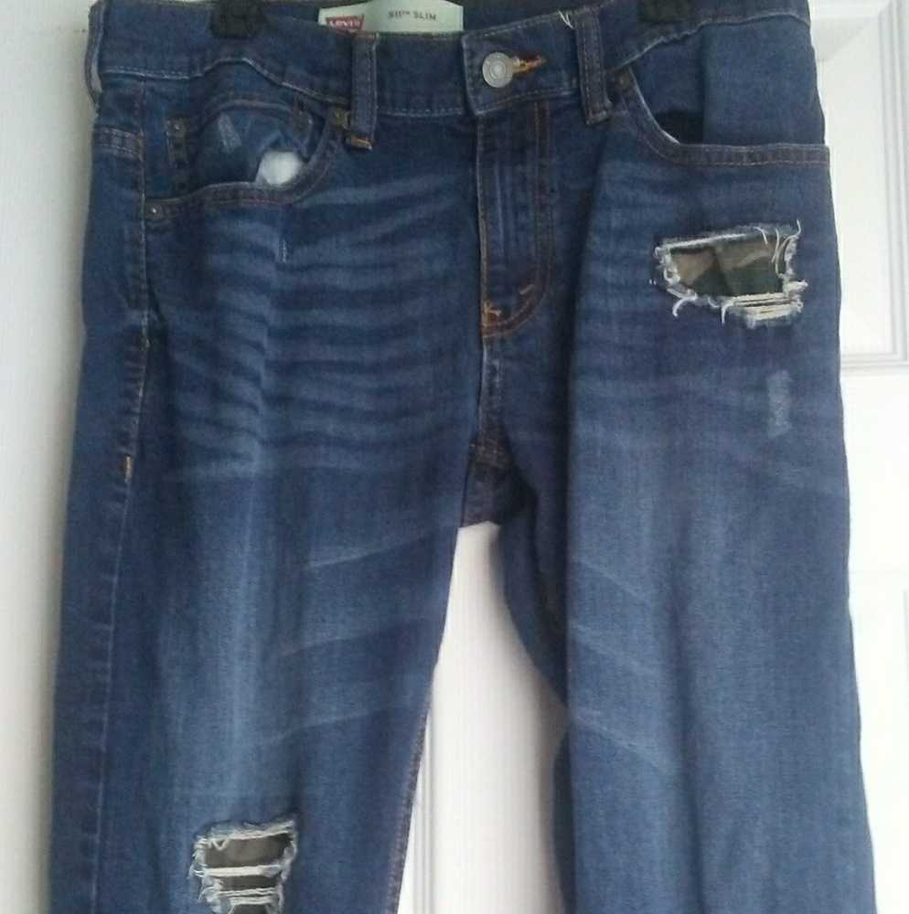 👖Girls distressed camo blue jeans👖